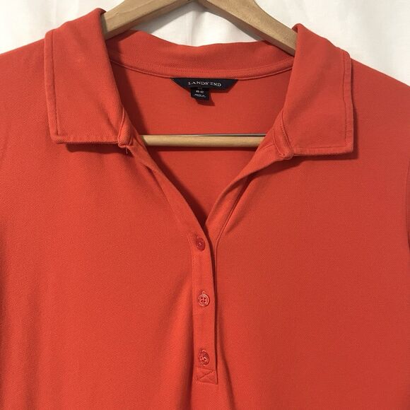 Lands' End Orange Pique Polo Dress A-Line Knee-Length Preppy M 10-12 - Picture 2 of 6